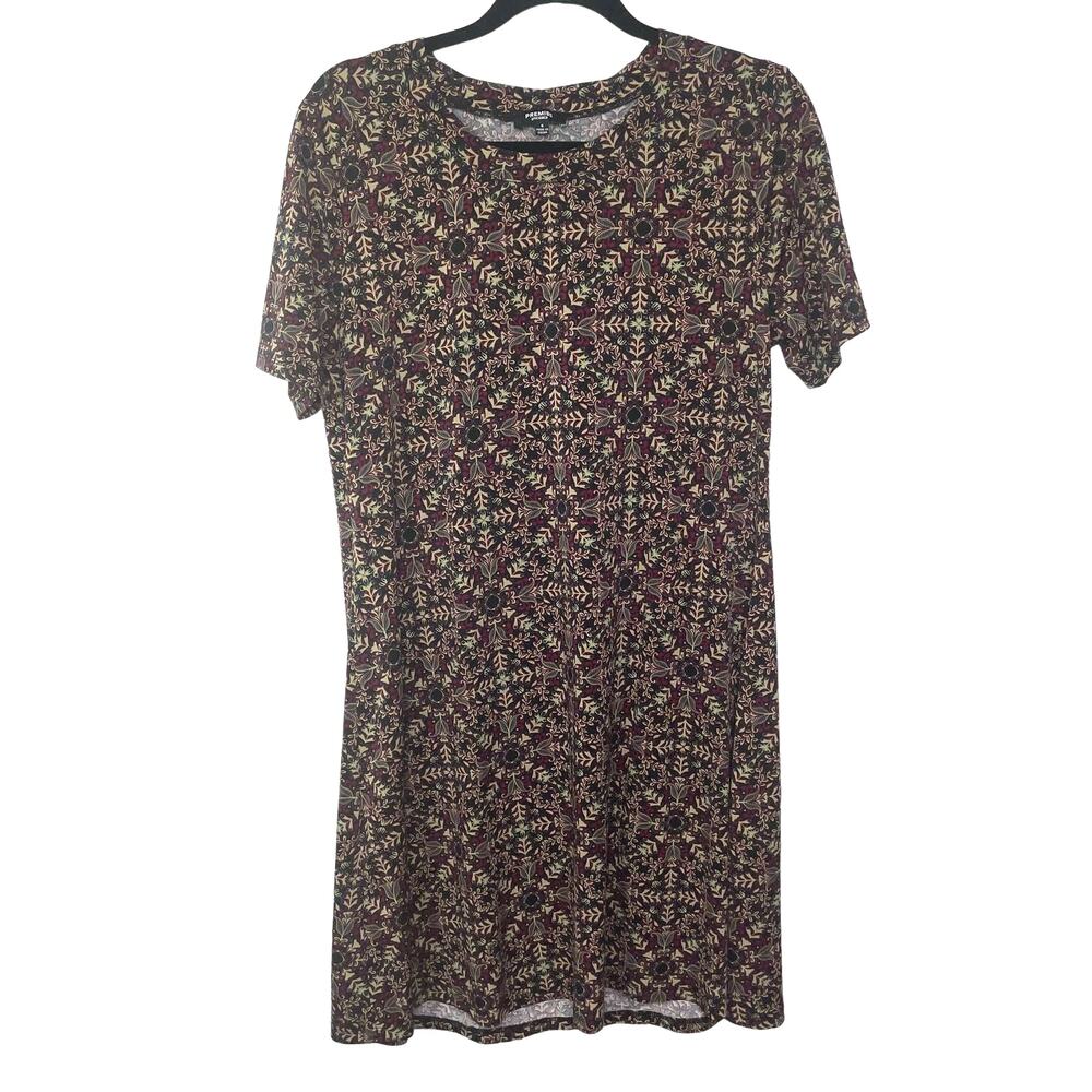Premise T-Shirt Dress Floral Short Sleeve Stretch Multicolor 8 Teacher Dark Fall